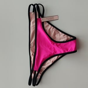 Victoria's Secret the strappy cheeky swim bottom hot pink and black size S NWT